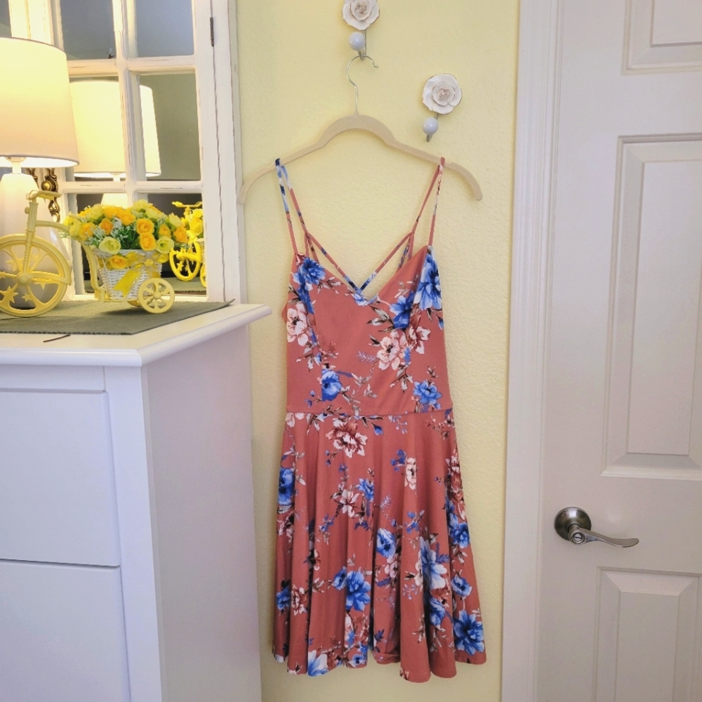 Blush Floral Fortune + Ivy Skater Mini Spaghetti Strap Dress
